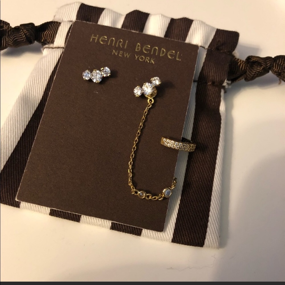 Henri Bendel Luxe Stud Earrings with Ear Cuff NWT!